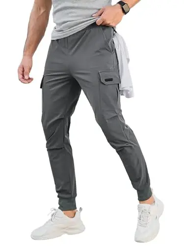Comdecevis Men's Slim Fit Stretch Casual Cargo Joggers | 4-Way Stretch, Lightweight Quick Dry, Zipper Pockets, Workout & Track Trousers, Hiking & Work Pants - 1