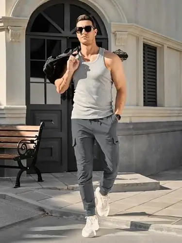 Comdecevis Men's Slim Fit Stretch Casual Cargo Joggers | 4-Way Stretch, Lightweight Quick Dry, Zipper Pockets, Workout & Track Trousers, Hiking & Work Pants - 2