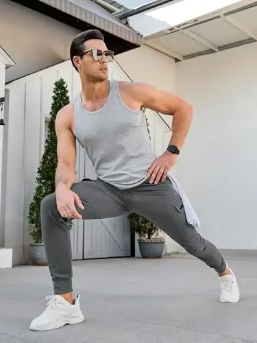 Comdecevis Men's Slim Fit Stretch Casual Cargo Joggers | 4-Way Stretch, Lightweight Quick Dry, Zipper Pockets, Workout & Track Trousers, Hiking & Work Pants - 3
