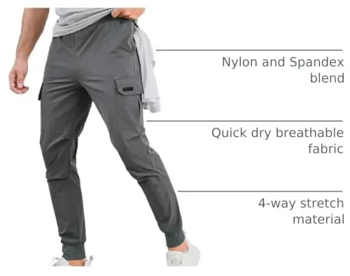 Comdecevis Men's Slim Fit Stretch Casual Cargo Joggers | 4-Way Stretch, Lightweight Quick Dry, Zipper Pockets, Workout & Track Trousers, Hiking & Work Pants - 4