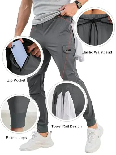 Comdecevis Men's Slim Fit Stretch Casual Cargo Joggers | 4-Way Stretch, Lightweight Quick Dry, Zipper Pockets, Workout & Track Trousers, Hiking & Work Pants - 5
