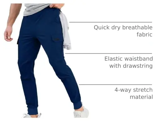 Comdecevis Men's Slim Fit Stretch Casual Cargo Joggers | 4-Way Stretch, Lightweight Quick Dry, Zipper Pockets, Workout & Track Trousers, Hiking & Work Pants - 4
