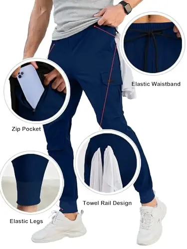 Comdecevis Men's Slim Fit Stretch Casual Cargo Joggers | 4-Way Stretch, Lightweight Quick Dry, Zipper Pockets, Workout & Track Trousers, Hiking & Work Pants - 5