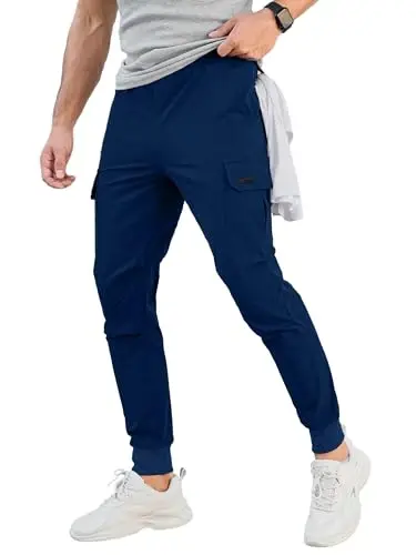 Comdecevis Men's Slim Fit Stretch Casual Cargo Joggers | 4-Way Stretch, Lightweight Quick Dry, Zipper Pockets, Workout & Track Trousers, Hiking & Work Pants - COMDECEVIS