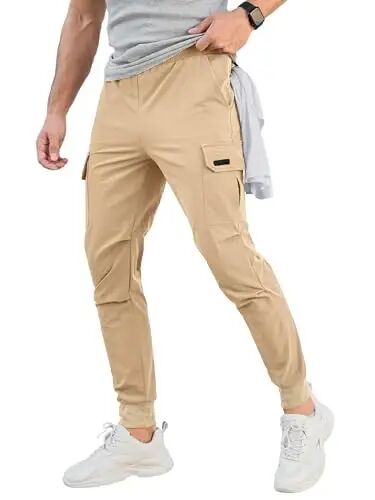 Comdecevis Men's Slim Fit Stretch Casual Cargo Joggers | 4-Way Stretch, Lightweight Quick Dry, Zipper Pockets, Workout & Track Trousers, Hiking & Work Pants - Comdecevis