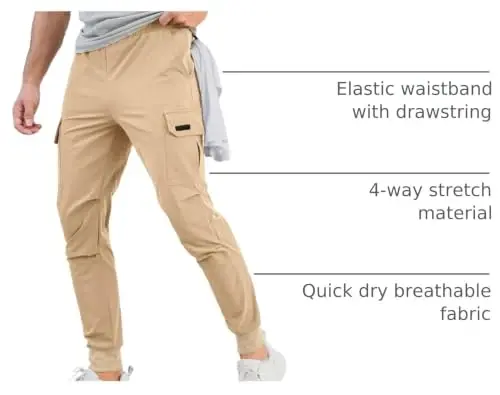 Comdecevis Men's Slim Fit Stretch Casual Cargo Joggers | 4-Way Stretch, Lightweight Quick Dry, Zipper Pockets, Workout & Track Trousers, Hiking & Work Pants - 4