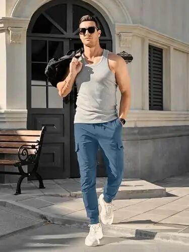 Comdecevis Men's Slim Fit Stretch Casual Cargo Joggers | 4-Way Stretch, Lightweight Quick Dry, Zipper Pockets, Workout & Track Trousers, Hiking & Work Pants - Comdecevis (1)