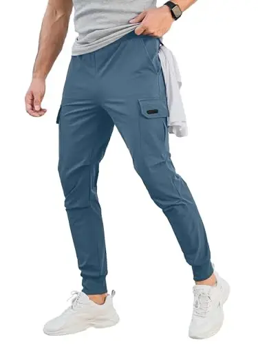Comdecevis Men's Slim Fit Stretch Casual Cargo Joggers | 4-Way Stretch, Lightweight Quick Dry, Zipper Pockets, Workout & Track Trousers, Hiking & Work Pants - 1