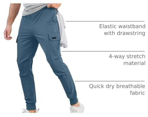 Comdecevis Men's Slim Fit Stretch Casual Cargo Joggers | 4-Way Stretch, Lightweight Quick Dry, Zipper Pockets, Workout & Track Trousers, Hiking & Work Pants - 4