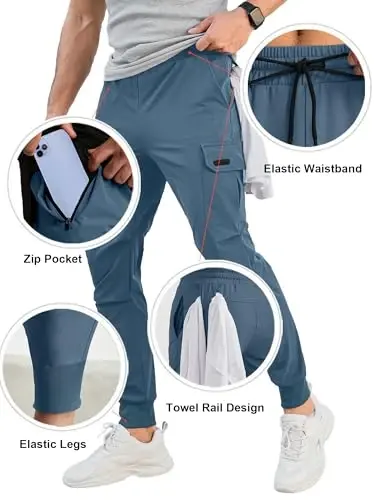 Comdecevis Men's Slim Fit Stretch Casual Cargo Joggers | 4-Way Stretch, Lightweight Quick Dry, Zipper Pockets, Workout & Track Trousers, Hiking & Work Pants - 5