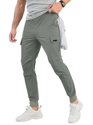 Comdecevis Men's Slim Fit Stretch Casual Cargo Joggers | 4-Way Stretch, Lightweight Quick Dry, Zipper Pockets, Workout & Track Trousers, Hiking & Work Pants - 1