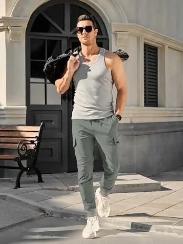 Comdecevis Men's Slim Fit Stretch Casual Cargo Joggers | 4-Way Stretch, Lightweight Quick Dry, Zipper Pockets, Workout & Track Trousers, Hiking & Work Pants - Comdecevis (1)