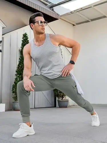 Comdecevis Men's Slim Fit Stretch Casual Cargo Joggers | 4-Way Stretch, Lightweight Quick Dry, Zipper Pockets, Workout & Track Trousers, Hiking & Work Pants - 3