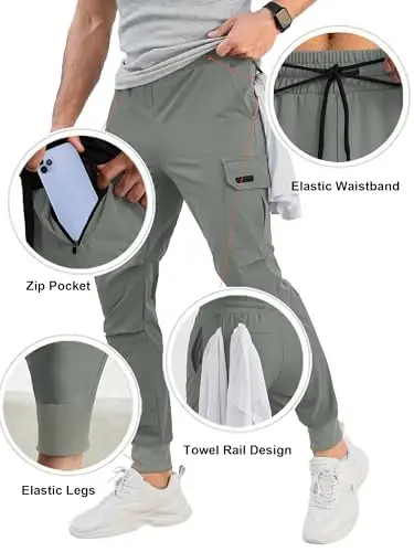 Comdecevis Men's Slim Fit Stretch Casual Cargo Joggers | 4-Way Stretch, Lightweight Quick Dry, Zipper Pockets, Workout & Track Trousers, Hiking & Work Pants - 5