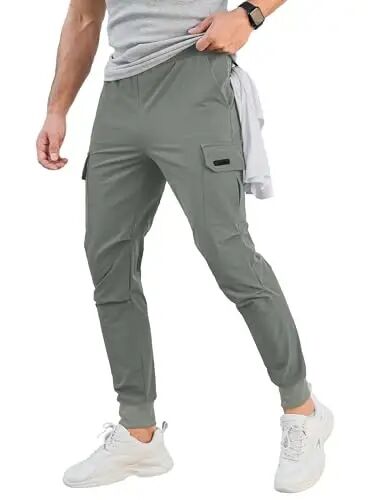 Comdecevis Men's Slim Fit Stretch Casual Cargo Joggers | 4-Way Stretch, Lightweight Quick Dry, Zipper Pockets, Workout & Track Trousers, Hiking & Work Pants - Comdecevis