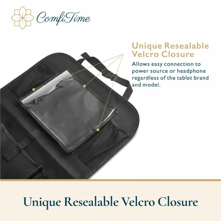 ComfiTime 2Pack Back Seat Organizer, Waterproof Car Seat Organizer W/ 10” Tablet Holder for Kids，Universal Car Backseat Organizer Protector Kick Mats - 3