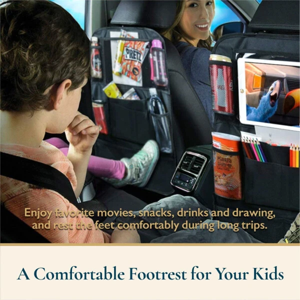 ComfiTime 2Pack Back Seat Organizer, Waterproof Car Seat Organizer W/ 10” Tablet Holder for Kids，Universal Car Backseat Organizer Protector Kick Mats - 4