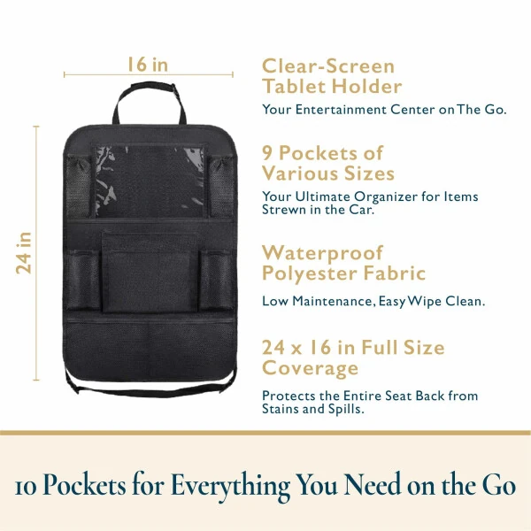 ComfiTime 2Pack Подголовник для заднего сиденья, водонепроницаемый органайзер для автомобильного сиденья с держателем для планшета 10”, универсальный органайзер-защита для заднего сиденья автомобиля - COMFITIME (1)