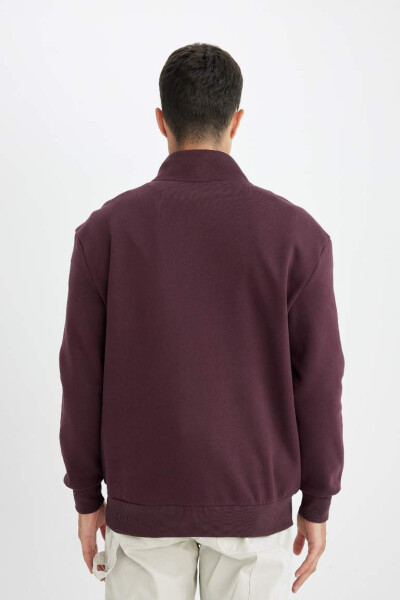 Comfort Fit Fermuarlı Dik Yaka Sweatshirt Koyu Bordo - 5