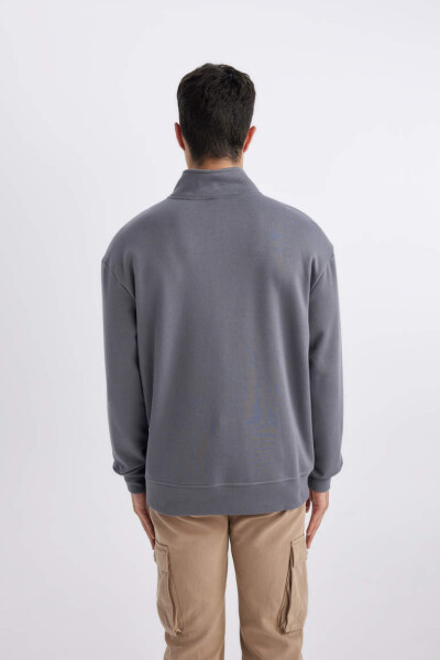 Comfort Fit Fermuarlı Dik Yaka Sweatshirt Koyu Gri - 5