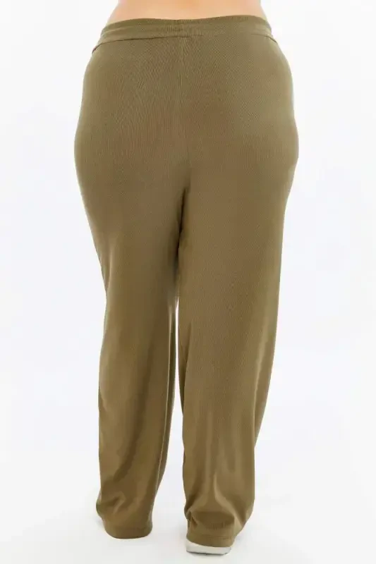 Comfort Fit Plus Size Basic Pants Khaki - 5