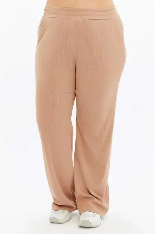 Comfort Fit Plus Size Basic Trousers Mink - 1