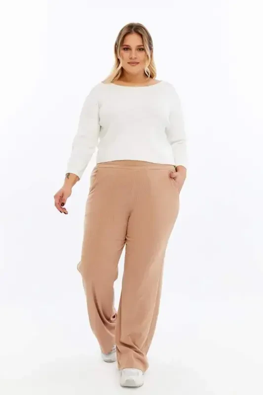 Comfort Fit Plus Size Basic Trousers Mink - 6