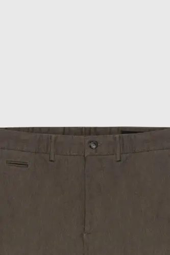 Comfort Fit Rahat Kesim Pamuklu Esnek Diagonal Desenli Yan Cep Casual Açık Kahve Pantolon - Açık Kahve - 2