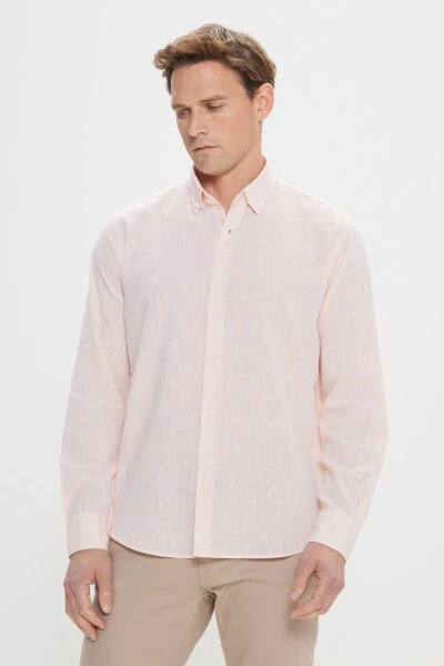 Comfort Fit Relaxed Fit Cotton Hidden Button Collar Orange Shirt - ALTINYILDIZ CLASSICS