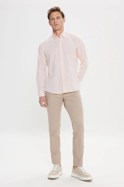 Comfort Fit Relaxed Fit Cotton Hidden Button Collar Orange Shirt - ALTINYILDIZ CLASSICS (1)