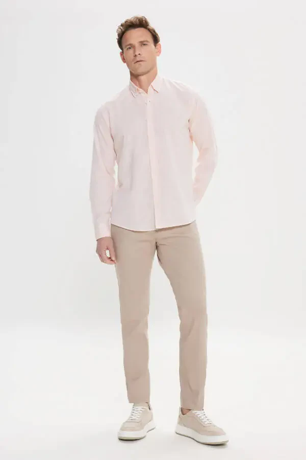 Comfort Fit Relaxed Fit Cotton Hidden Button Collar Orange Shirt - 2