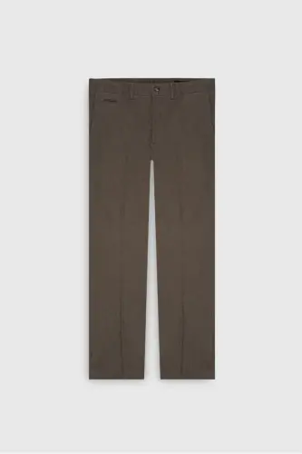 Comfort Fit Relaxed Fit Cotton Stretch Diagonal Pattern Side Pocket Casual Light Brown Trousers-Light Brown - 1