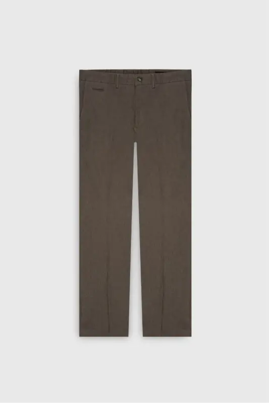 Comfort Fit Relaxed Fit Cotton Stretch Diagonal Pattern Side Pocket Casual Light Brown Trousers-Light Brown - 1