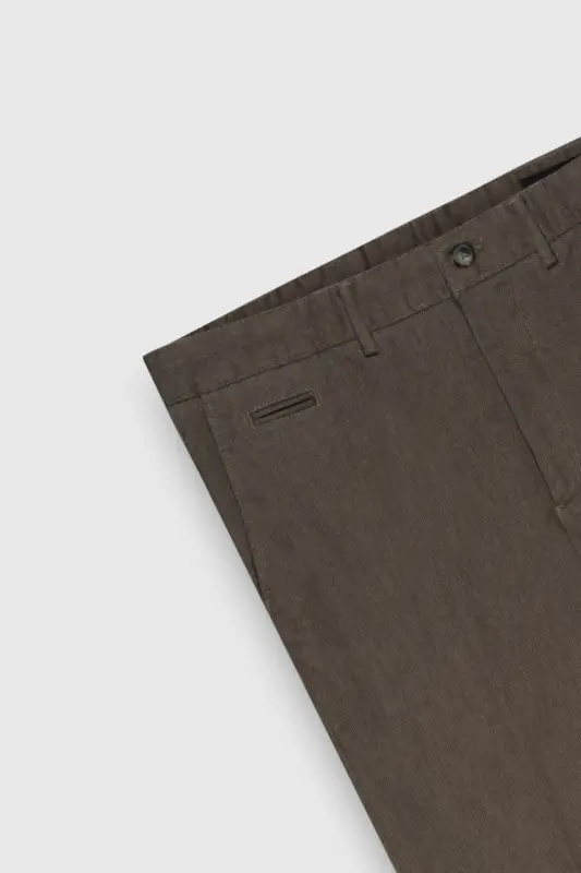 Comfort Fit Relaxed Fit Cotton Stretch Diagonal Pattern Side Pocket Casual Light Brown Trousers-Light Brown - 3