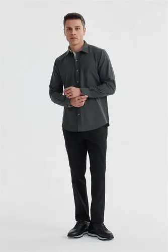 Comfort Fit yashiring tugmasi yashirin bo'yinli kulrang ko'ylak - 1