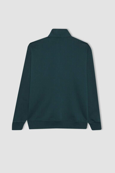 Comfort Fit Zippered Stand Collar Sweatshirt Dark Green - 15