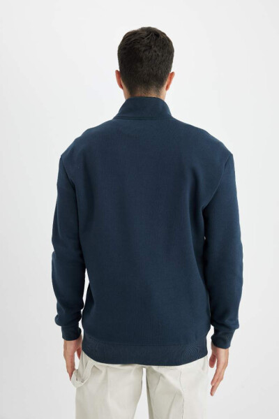 Comfort Fit Zippered Stand Collar Sweatshirt Navy - 6