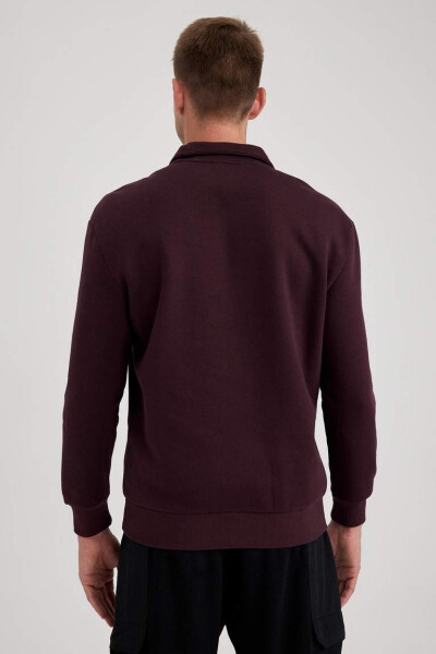 Comfort Fit Zippered Stand Up Collar Sweatshirt Dark Burgundy - 15