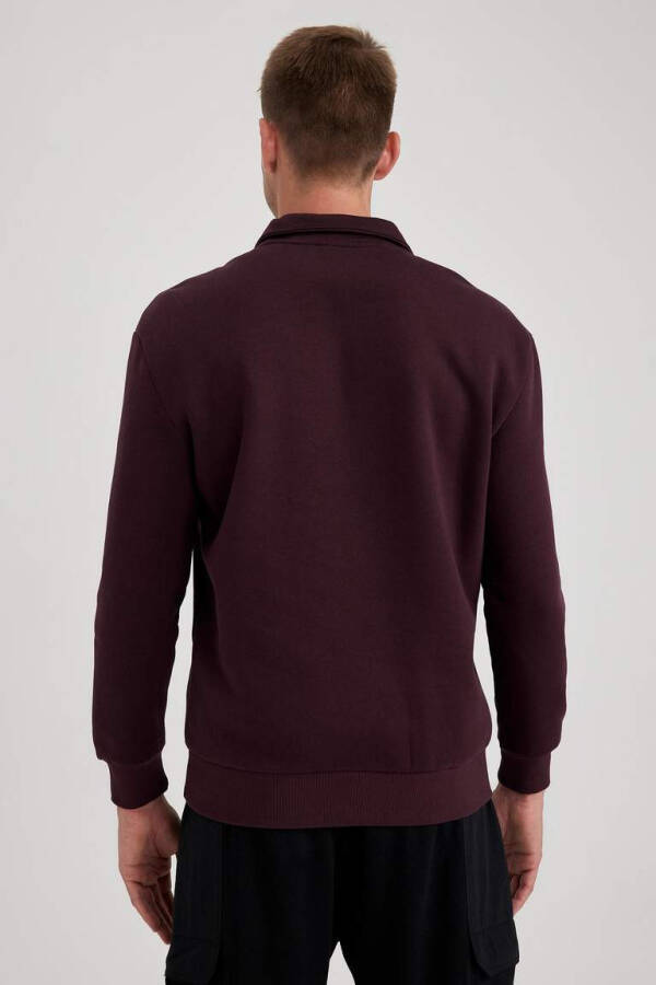 Comfort Fit Zippered Stand Up Collar Sweatshirt Dark Burgundy - 15