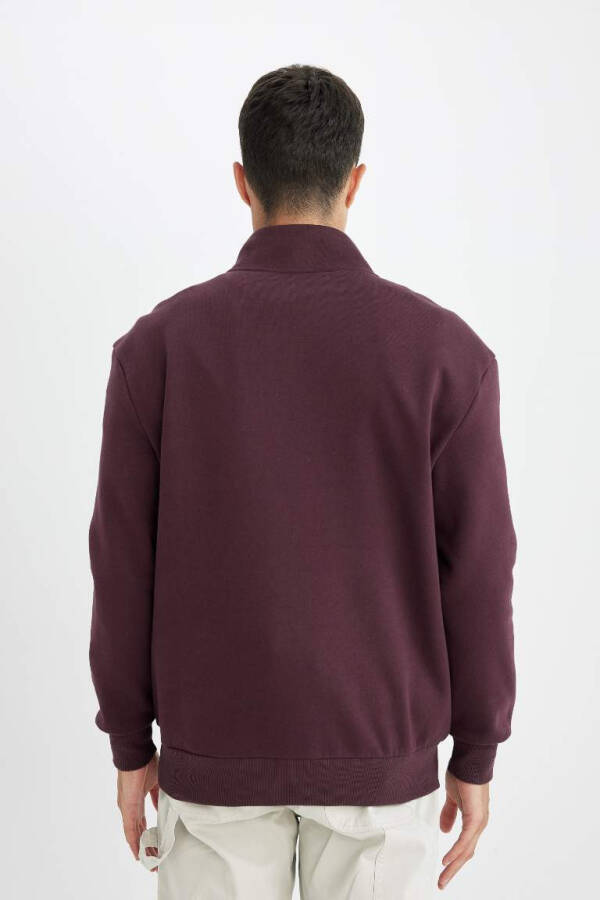 Comfort Fit Zippered Stand Up Collar Sweatshirt Dark Burgundy - 5