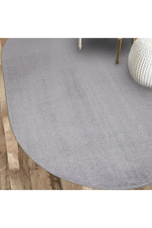 Comfort Oval Overlokli Peluş Gilam Kulrang-Kulrang Overlokli Oval - 2