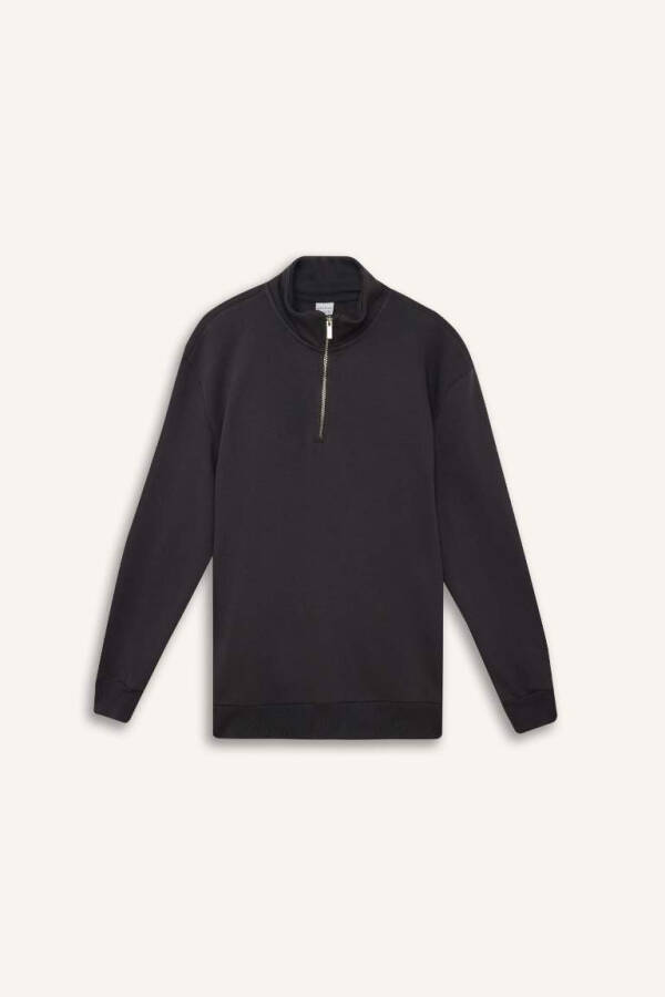 Comfort Rahat Kalıp Fermuarlı Dik Yaka Basic Sweatshirt Antrasit - 7