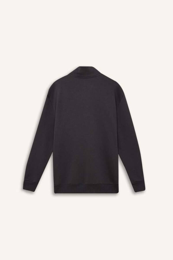 Comfort Rahat Kalıp Fermuarlı Dik Yaka Basic Sweatshirt Antrasit - 9