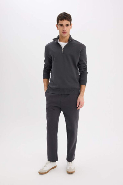 Comfort Regular Fit Zip Neck Basic Sweatshirt Charcoal - 2