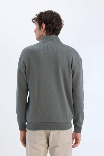 Comfort Regular Fit Zip Up Crewneck Basic Sweatshirt Green - 6