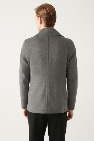 Comfortable fit, anthracite color, double-breasted collar, wool cashmere coat. - 10