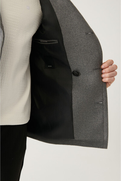 Comfortable fit, anthracite color, double-breasted collar, wool cashmere coat. - 11