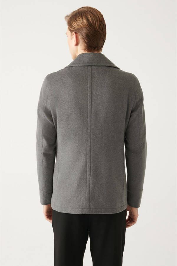 Comfortable fit, anthracite color, double-breasted collar, wool cashmere coat. - 4