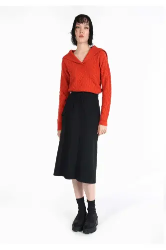 Comfortable fit, pocket detailed, maxi black women's skirt. - 1