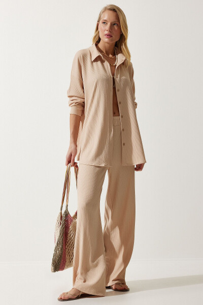 Comfortable Knit Shirt and Pants Set BEIGE - 8